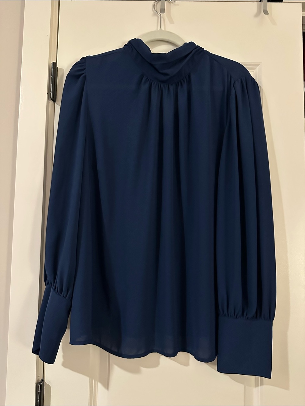 Eloquii Navy Long-Sleeve Pleated Yoke Blouse